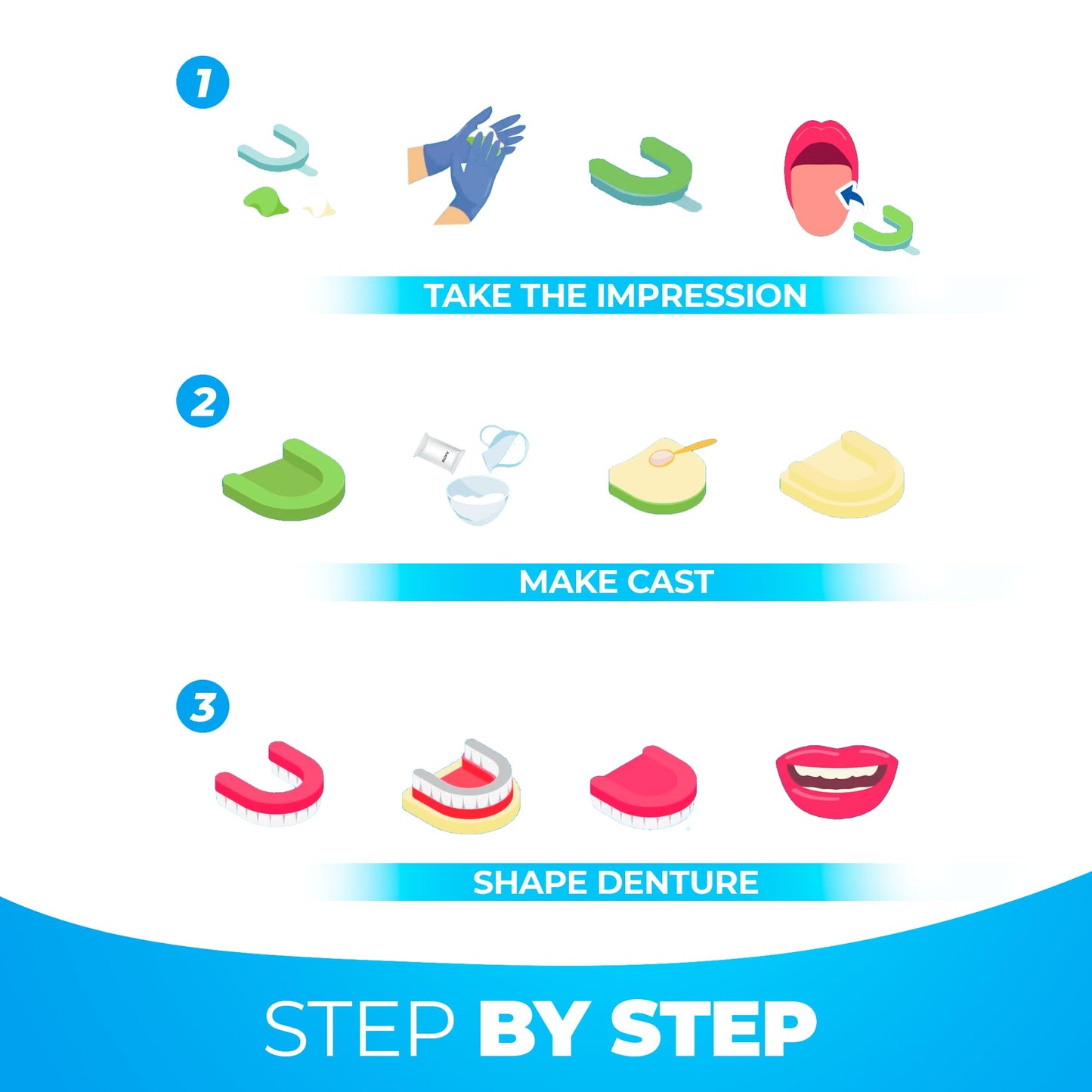 Jesse Dent - DIY Dentures, Customizable Kit with 12 Pieces, Simple to Use. Dentures Upper and Lower, Home Denture Solution for an Ideal Smile, Women and Men