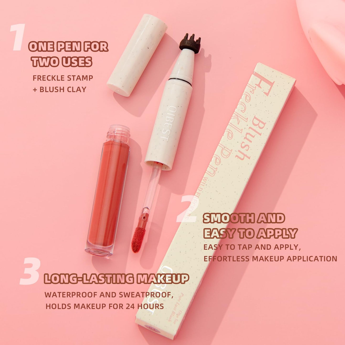 2-in-1 Freckle & Blush Pen Pro Kit: Light Ash Brown Faux Freckle Stamp + Dusty Rose Liquid Blush | Waterproof, Natural Finish | (04)