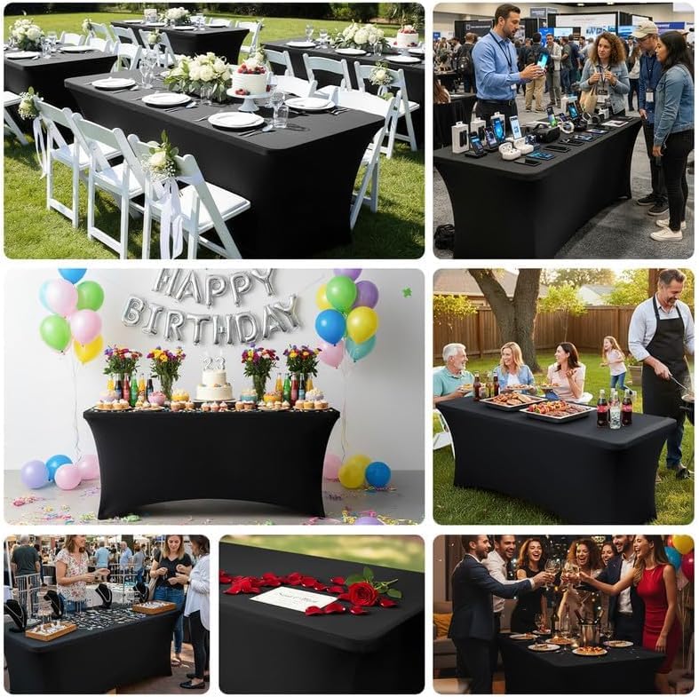 Black 8FT Spandex Tablecloth 10 Pack - Wrinkle-Resistant Fitted Cover for Banquet & Event Tables (96x30 Inches) Variation of THIS listing