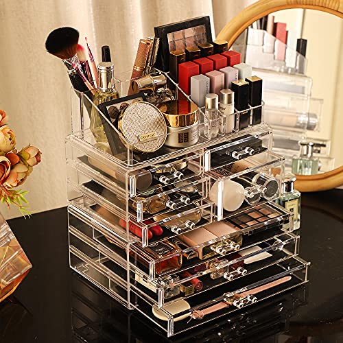X-Large Acrylic 8-Drawer Makeup Organizer - Clear Stackable Vanity Storage