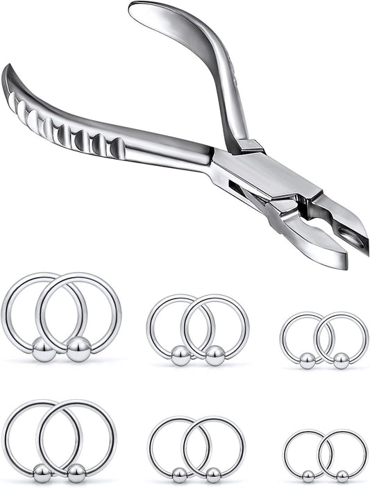 316L Surgical Steel Body Piercing Tools Kit - 9 Styles for Nose, Septum, Lip, Tongue & More