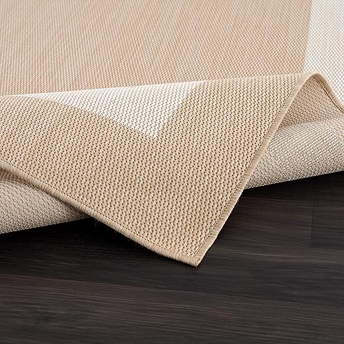 CAMILSON 5' x 7' Beige/White Border Outdoor Rug - Waterproof, UV-Resistant Indoor/Outdoor Patio & Porch Carpet