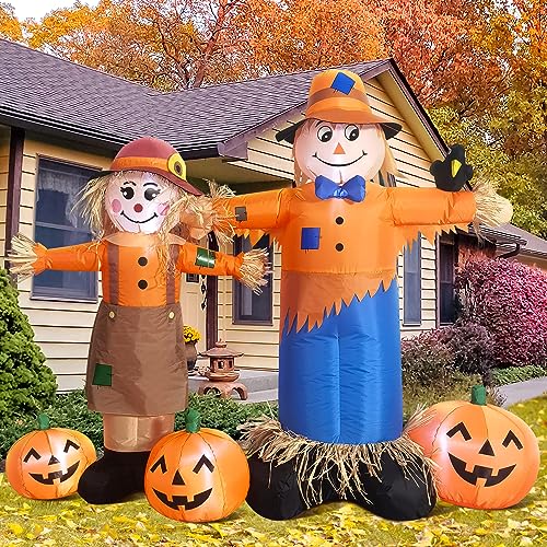 6ft Inflatable Halloween Pumpkin & Scarecrow Decor with LED Lights - Fall Yard Decoration - Variation of Scarecrow-Two
