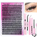 Yawamica Lash Clusters Kit 320pcs Eyelash Clusters D Curly 9-16mm 40D Individual Lashes Wispy Lash Extension Kit with Bond and Seal and Lash Remover and Lash Applicator for Eyelash Extension Beginners