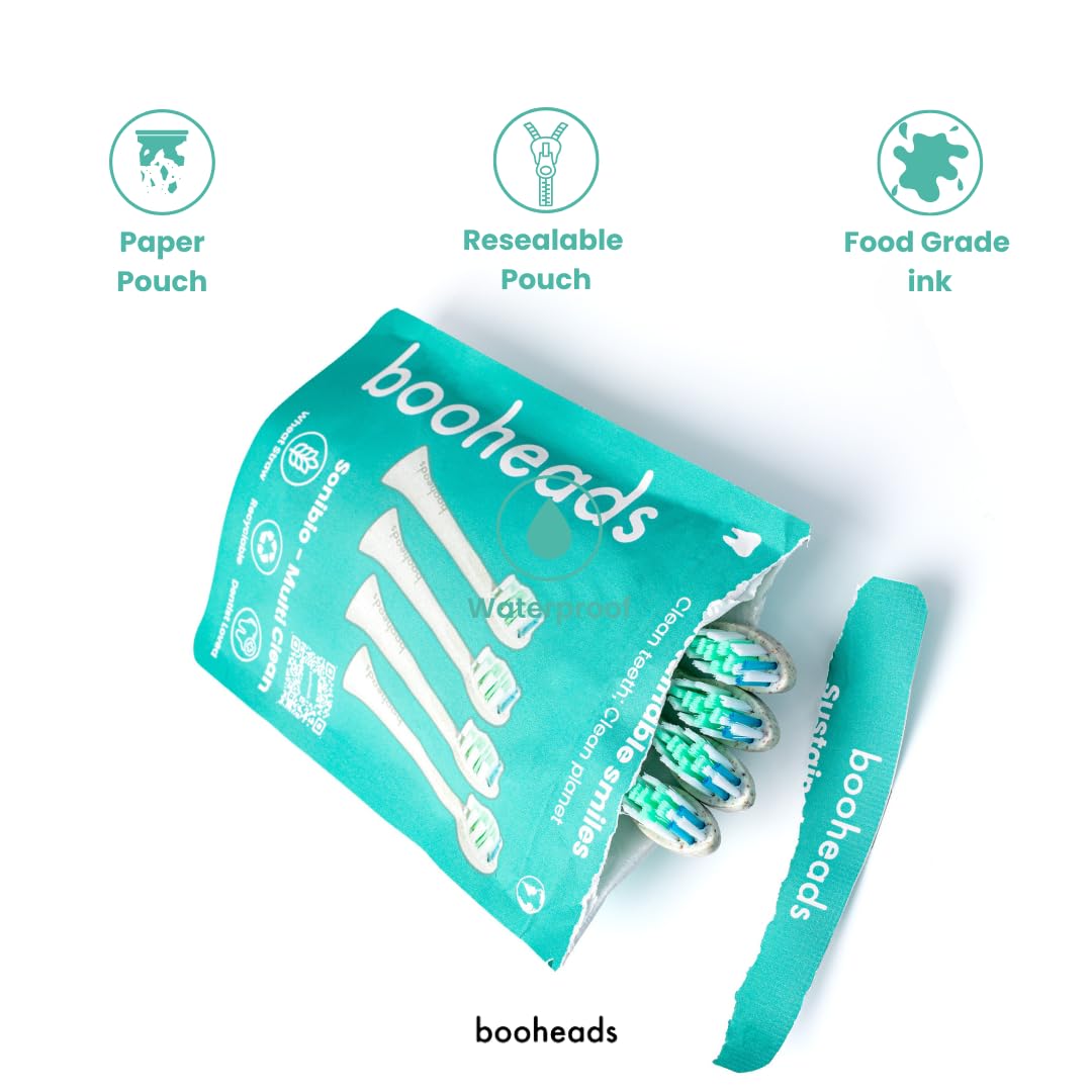 booheads Sonibio - Plant-Based Electric Toothbrush Heads - Sustainable BPA-Free Electric Toothbrush Heads Compatible with Sonicare* 4PK