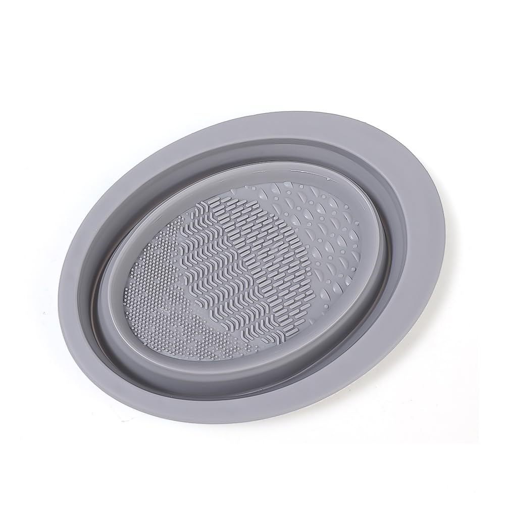 1pcs Silicone Makeup Brush Cleaner Folding Powder Puff Cleaning Bowl Eyeshadow Brushes Washing Soft Pad Beauty Tools,Grey,11 * 15 * 1.5cm (After Folding),11 * 15 * 4.5cm (After unfolding)