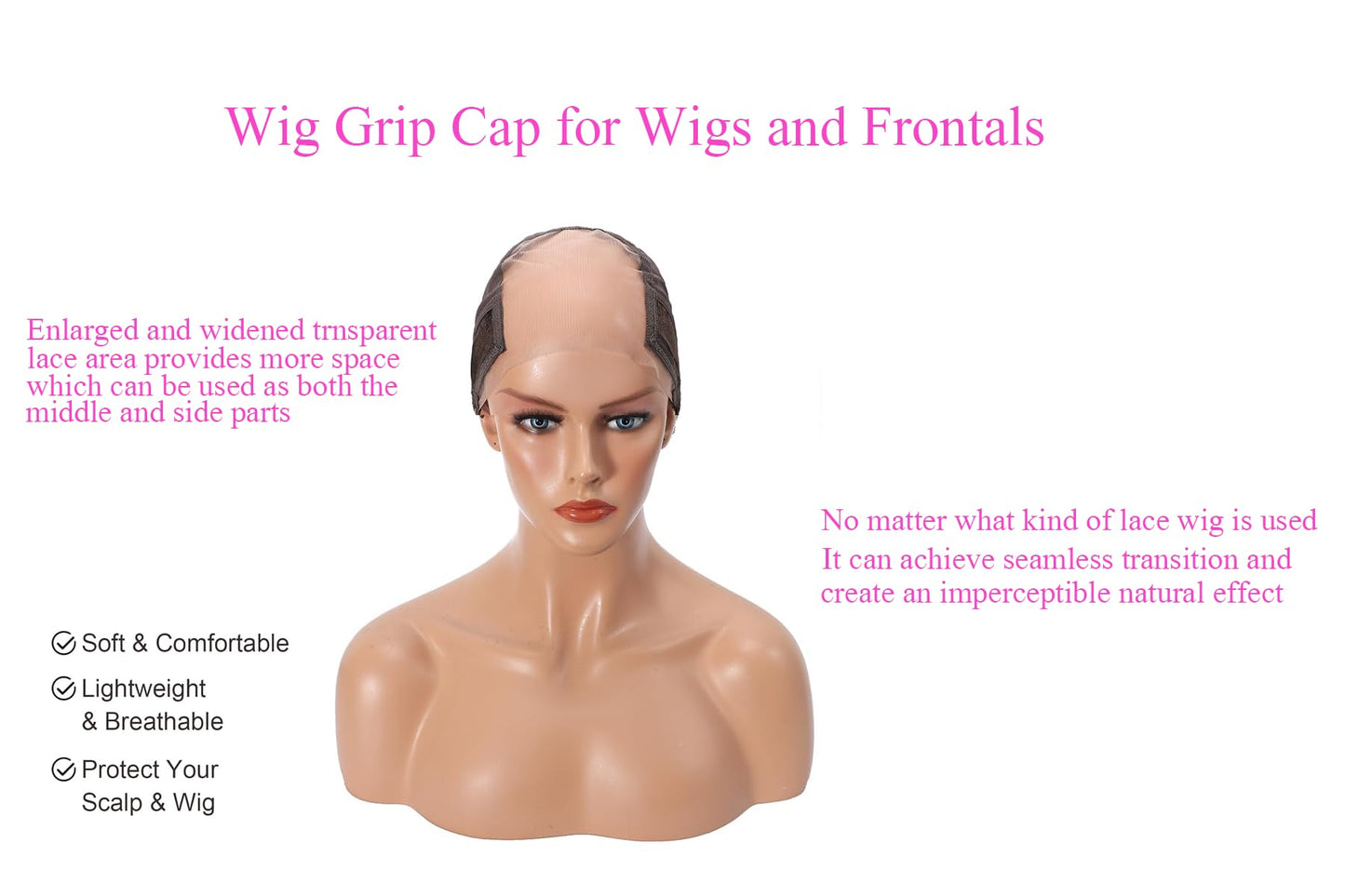 Qilix Women Lace Wig Grip Cap，Adjustable & Reinforced Lace Wig Grip Band by Hairline, Comfortable and Secure Glueless Velvet Headband, （light'brown black） (Brown)