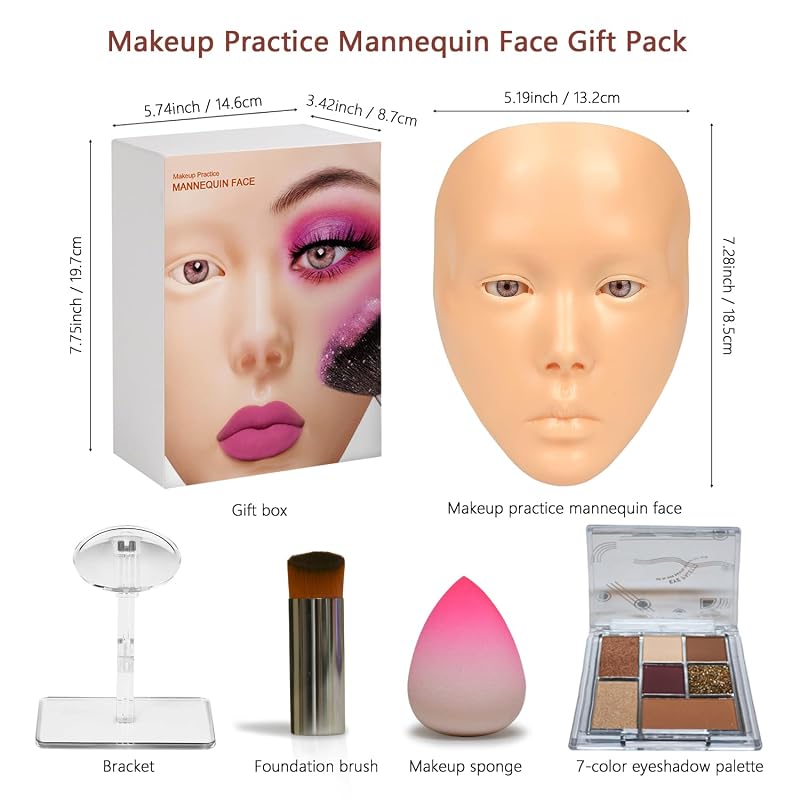 5D Silicone Makeup Practice Face - Full Face White with Detachable Base (Variation of THIS listing)