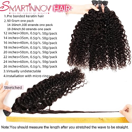 Smartinnov 20 Inch Kinky Curly I Tip Hair Extensions for Black Women Cold Fusion Virgin Human Hair - Model #1B-KC