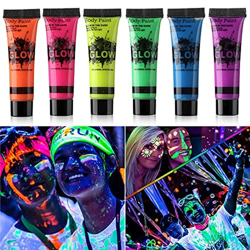 Glow in Dark Face Body Paint UV Blacklight Neon Fluorescent 0.34oz Set of 6 Tubes