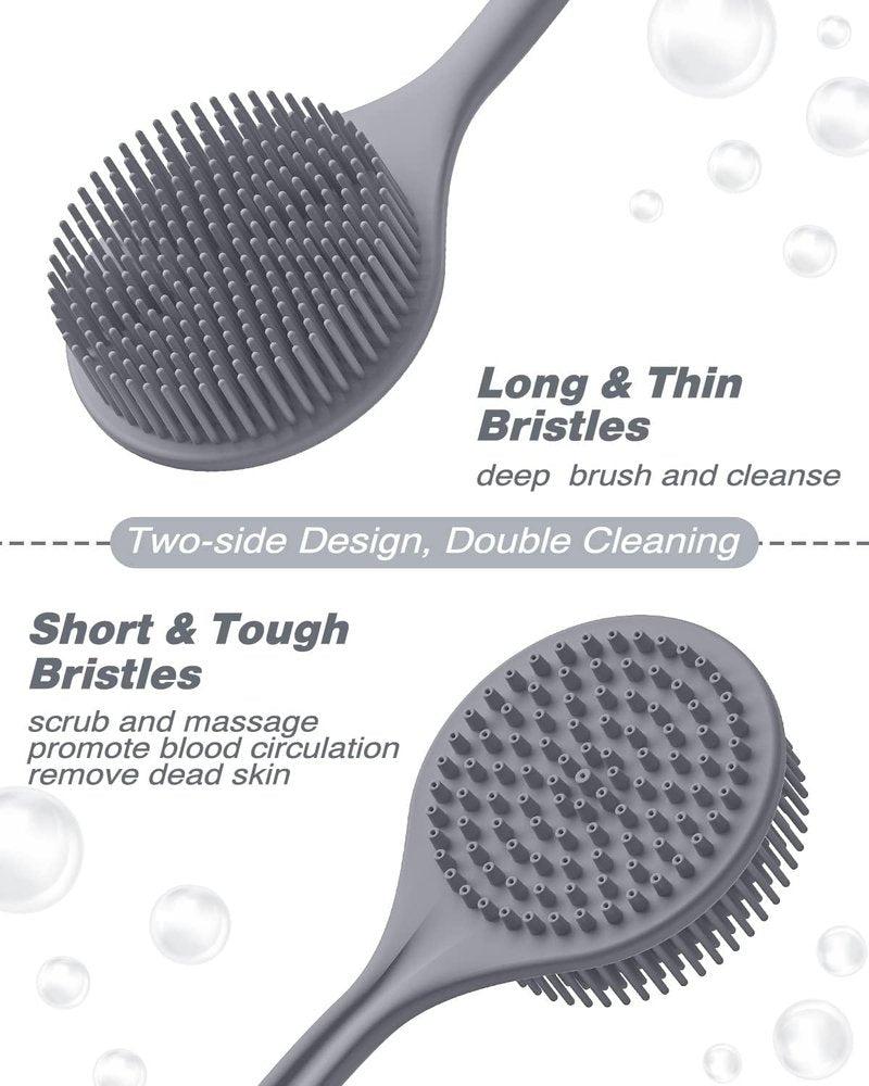 Manmihealth Silicone Back Scrubber (Thick Bristles) & Bath Glove & Face Brush Set(3PCS), Super-Exfoliating & Lathering Body Scrubber, Shower Brush, Face Scrubber Combination, with a Free Hook.(Black)