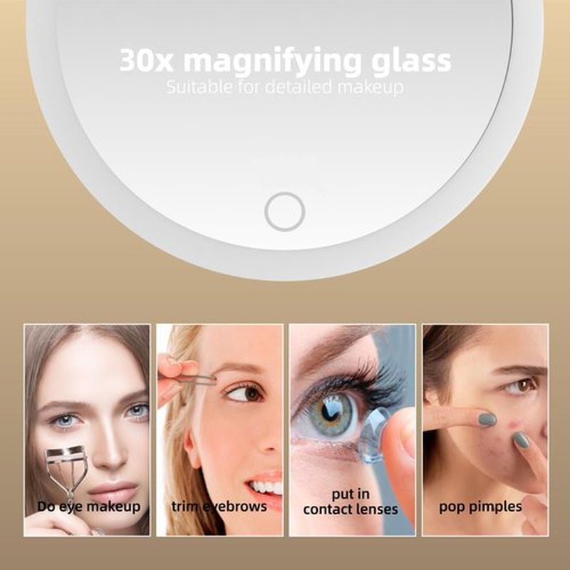 30X Magnifying Mirror with Light, Large 6'' Magnifying Makeup Mirror with Light 30X, Travel Mirror with 30X High Magnification Compact 30X Magnified Mirror with Light, 3 Suction Cup & Adjustable Stand