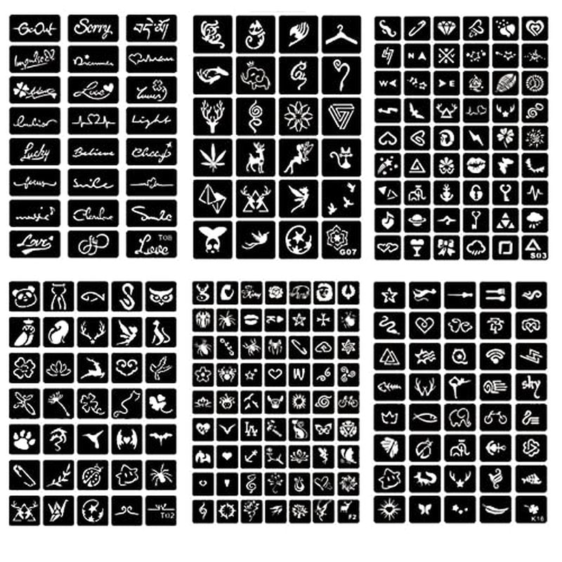 20 Sheets Temporary Tattoo Stencils, 622+pcs Henna Tattoo Stencil Kit for Face Body Paint DIY Art Reusable Glitter Tattoo Stencils Pack