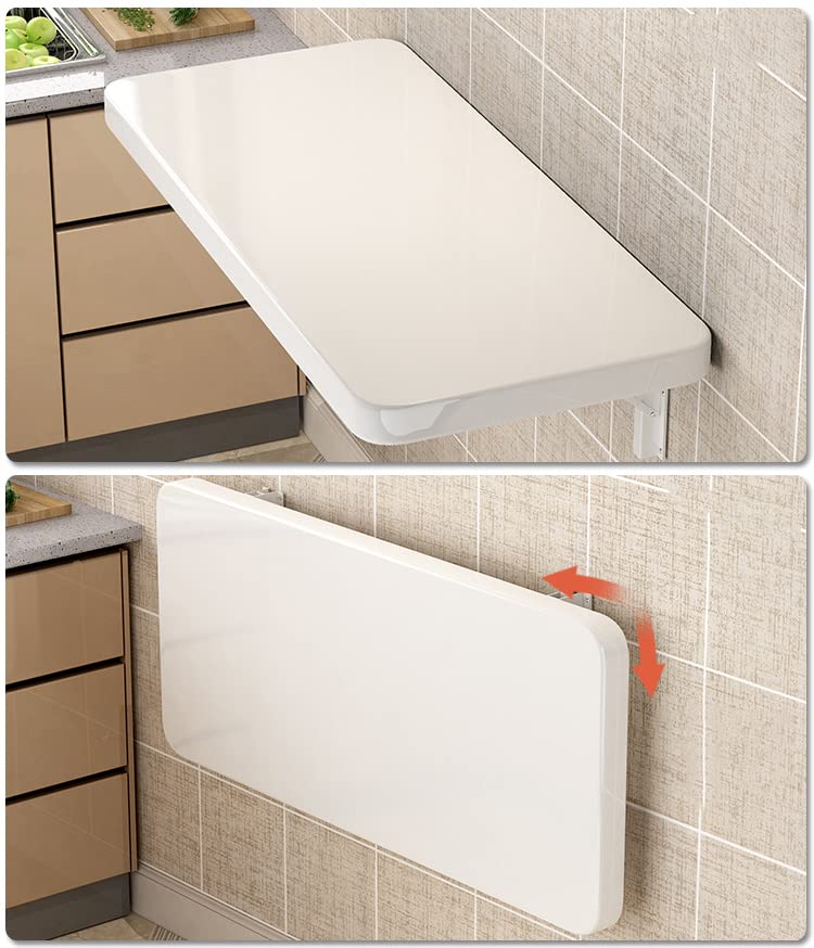 Wall Mounted Folding Table White 39.4x19.7 Inches Space-Saving Desk & Dining Surface - Stainless Steel Support