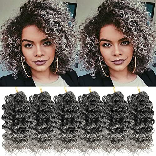 Nanciciar 8 Inch T/Grey Curl Crochet Hair 6 Packs Short Water Wave Braids
