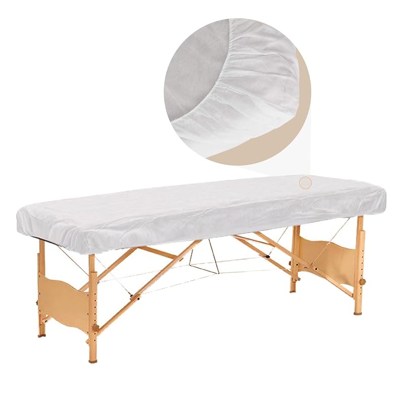 100PC Disposable Fitted Massage Table Sheets - Heavy Duty Elastic Bed Cover, 36 x 85 Inch, White
