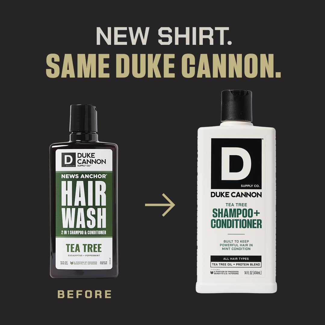Duke Cannon Supply Co. 2-in-1 Tea Tree Hair Wash & Bourbon Body Wash Bundle - Masculine Scent - Gentle Cleansing Hair Wash - Deep Cleaning Body Cleanser - Bourbon Body Wash/ Tea Tree 2-1 - 2 Pack