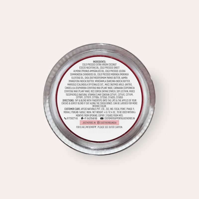 Just Herbs 3-in-1 Lip & Cheek Tint, Creamy Matte – Pale Pink (0.14 fl oz)
