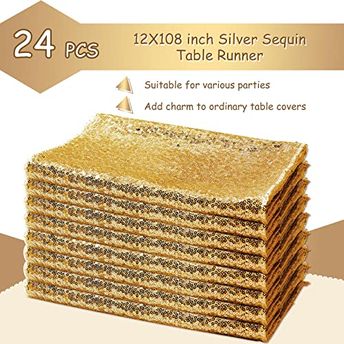 Mixweer Gold Sequin Table Runners for Party and Wedding - 24 Pcs - Elegant Decor