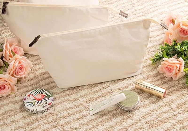 6 Pack Juvale Canvas Makeup Bags - 11.75 x 5.5 Inches Travel Cosmetic Pouches, White Cotton, Zipper Closure, DIY & Bridesmaid Gifts