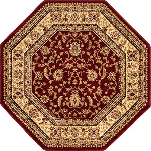 5'3 x 5'3 Octagonal Area Rug - Red and Gold Traditional Oriental Design