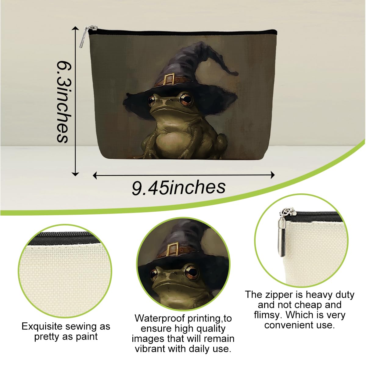 Frog Lovers Gifts, Funny Frog Makeup Bag, Aesthetic Design Canvas Zipper Organizer Pouch Cute Roomy Portable Toiletry Bag for Women Girls Travel Storage Accessories