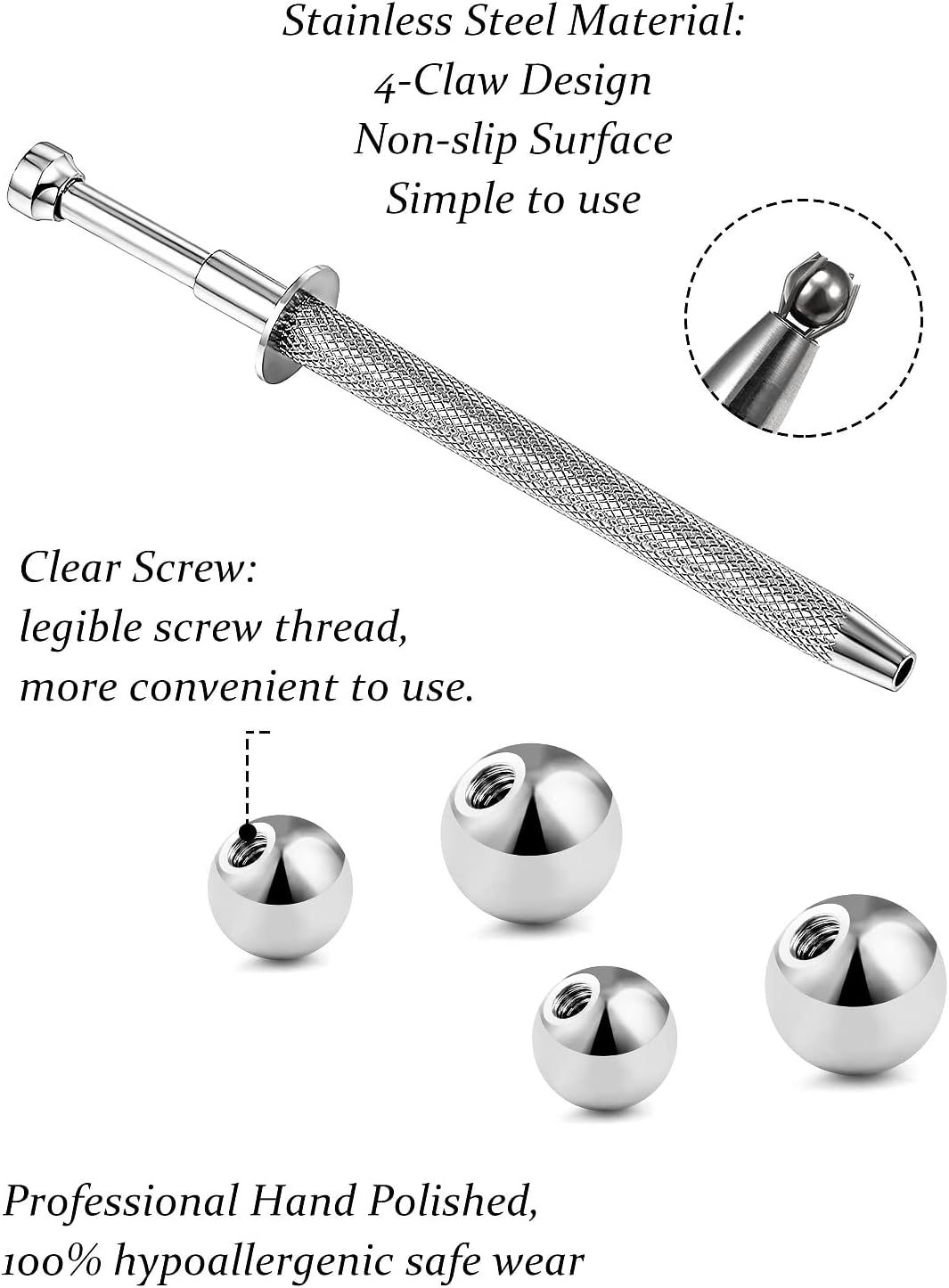 316L Surgical Steel Body Piercing Tools Kit - 9 Styles for Nose, Septum, Lip, Tongue & More