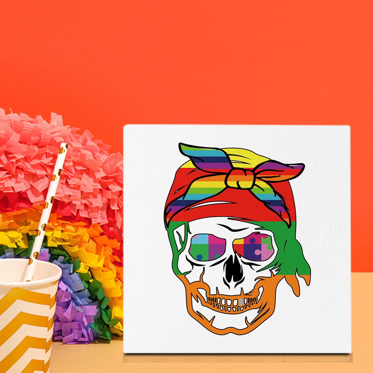 Funny Gay Pride Coming Out Gifts for Lesbian Gay Women Men Pride Decorations for Table Best Rainbow Skeleton Prides Month Party Decor 5 x 5 inches