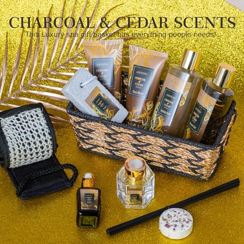 Charcoal & Cedar Spa Gift Set for Men & Women - 14PCS Relaxation Kit with Body Butter & Bubble Bath