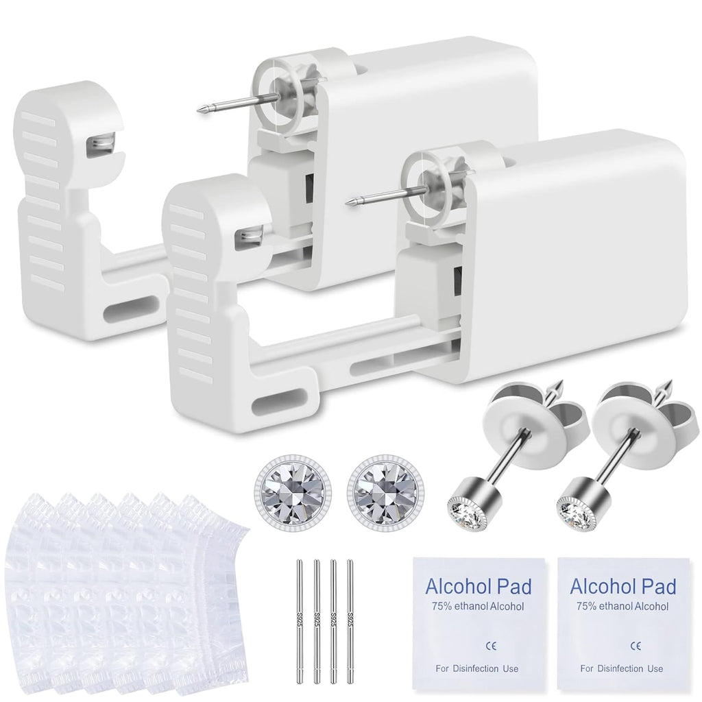 Ear Piercing Kit, Anzero 2 Pcs Disposable Ear Piercing Gun with Preloaded Ear Stud, at Home Self Ear Piercing Gun Kit - 5MM Earrings Stud