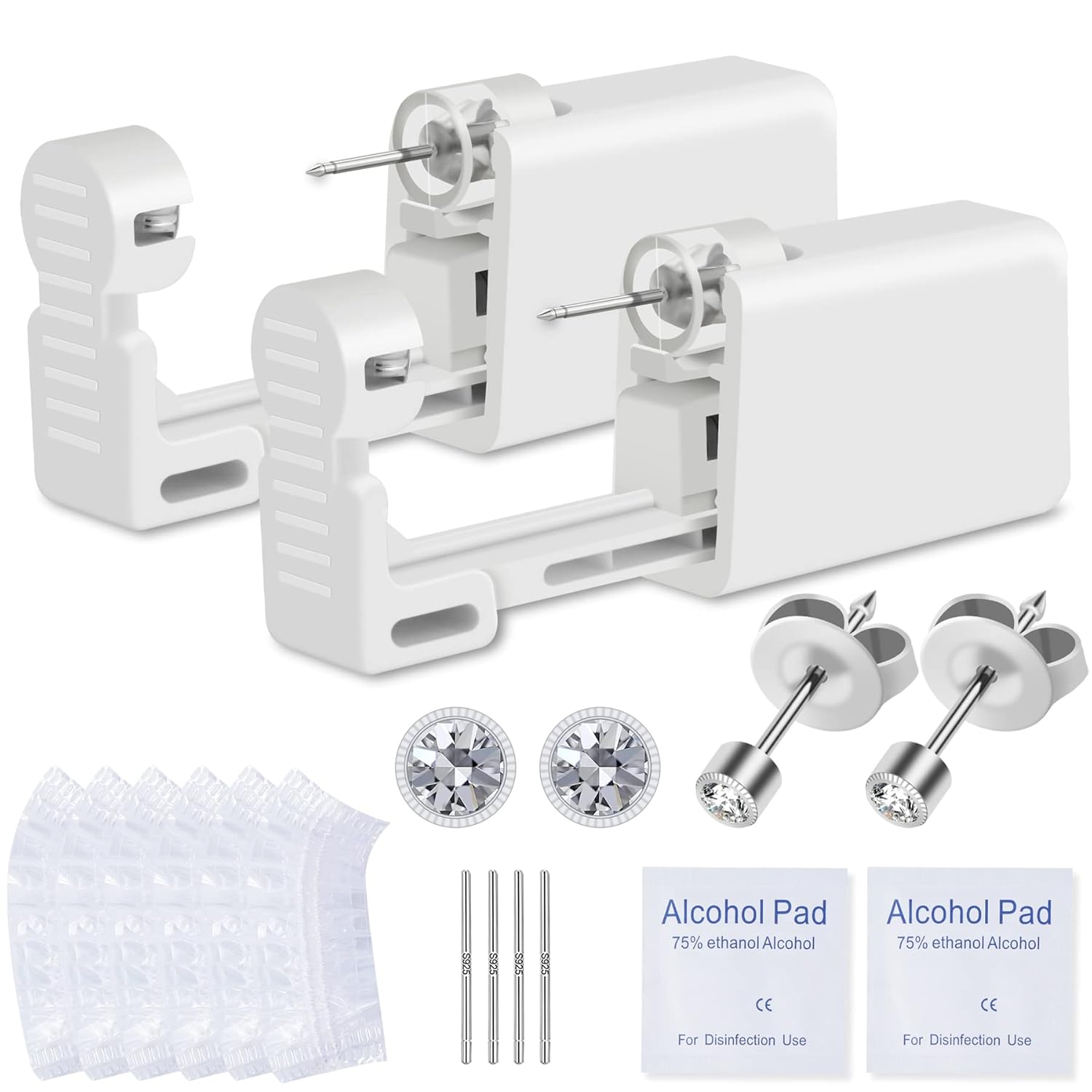 Ear Piercing Kit, Anzero 2 Pcs Disposable Ear Piercing Gun with Preloaded Ear Stud, at Home Self Ear Piercing Gun Kit - 5MM Earrings Stud