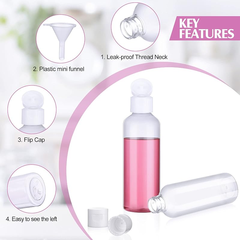 50 Pcs 3.4 oz Clear Travel Bottles with Flip Cap – Leakproof PET Containers