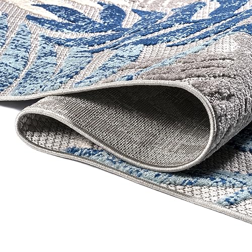 Indoor Outdoor Palm Leaf Area Rug - Gray Blue 5'3 x 7'7 Variation