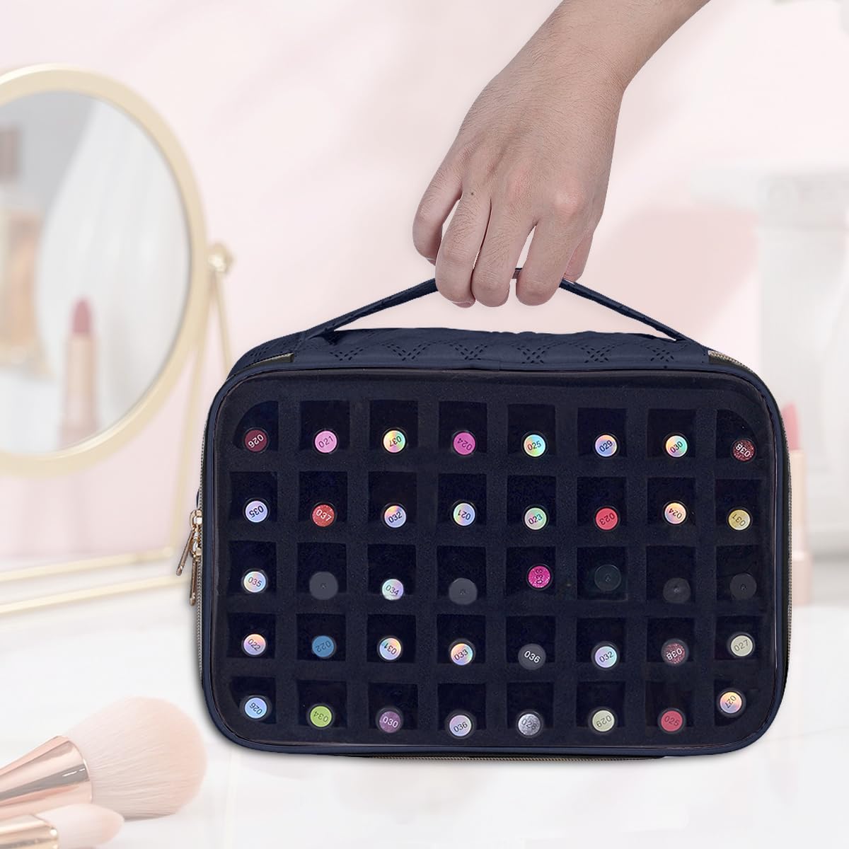 UOZL Nail Polish Bag organizer-Holds 40 bottles(15ml-0.5fl.oz)，Nail Polish Carrying Case Clear Multifunctional Cosmetic Travel Cases Makeup Bags Black
