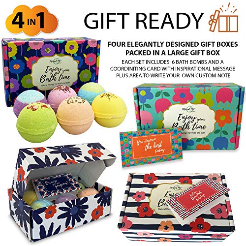 Bath Bombs Gift Set for Women and Girls - 24 Natural & Organic Relaxation Soaks - Variation of 24 Bath Bombs