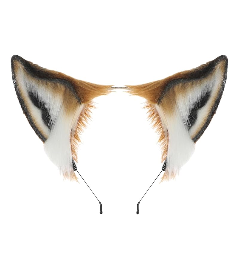 Brown One Size Fox Wolf Cat Ears Headband - Plush Animal Ears Hairband for Cosplay