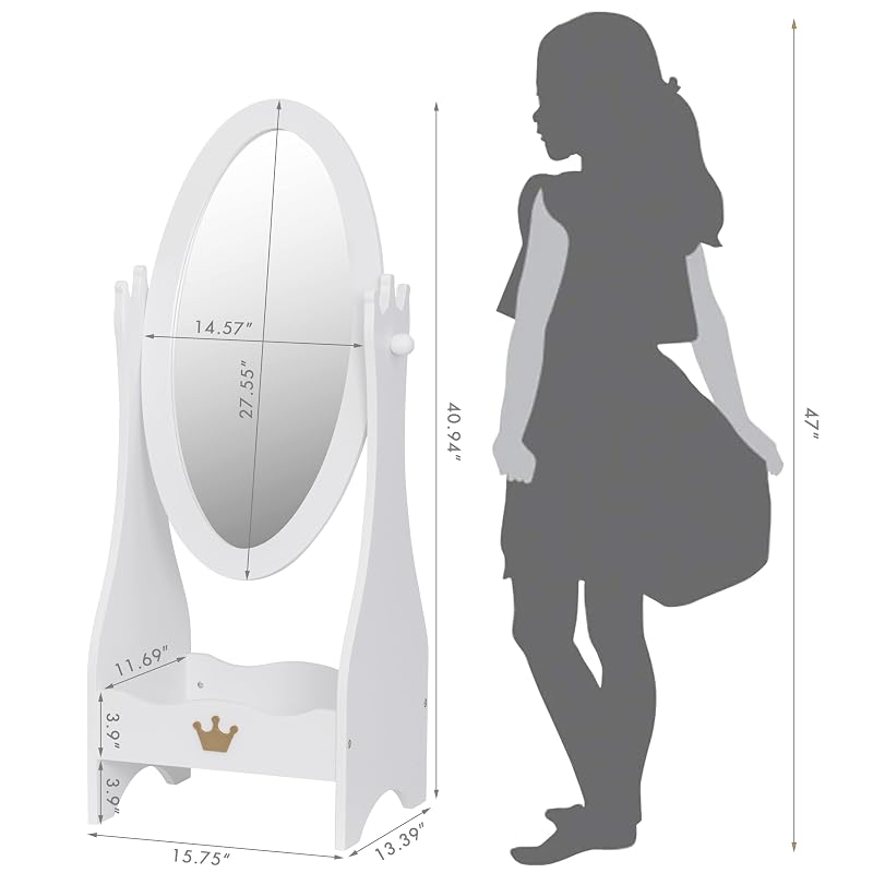 Crown-Themed Kids Floor Mirror with Adjustable Viewing Angle