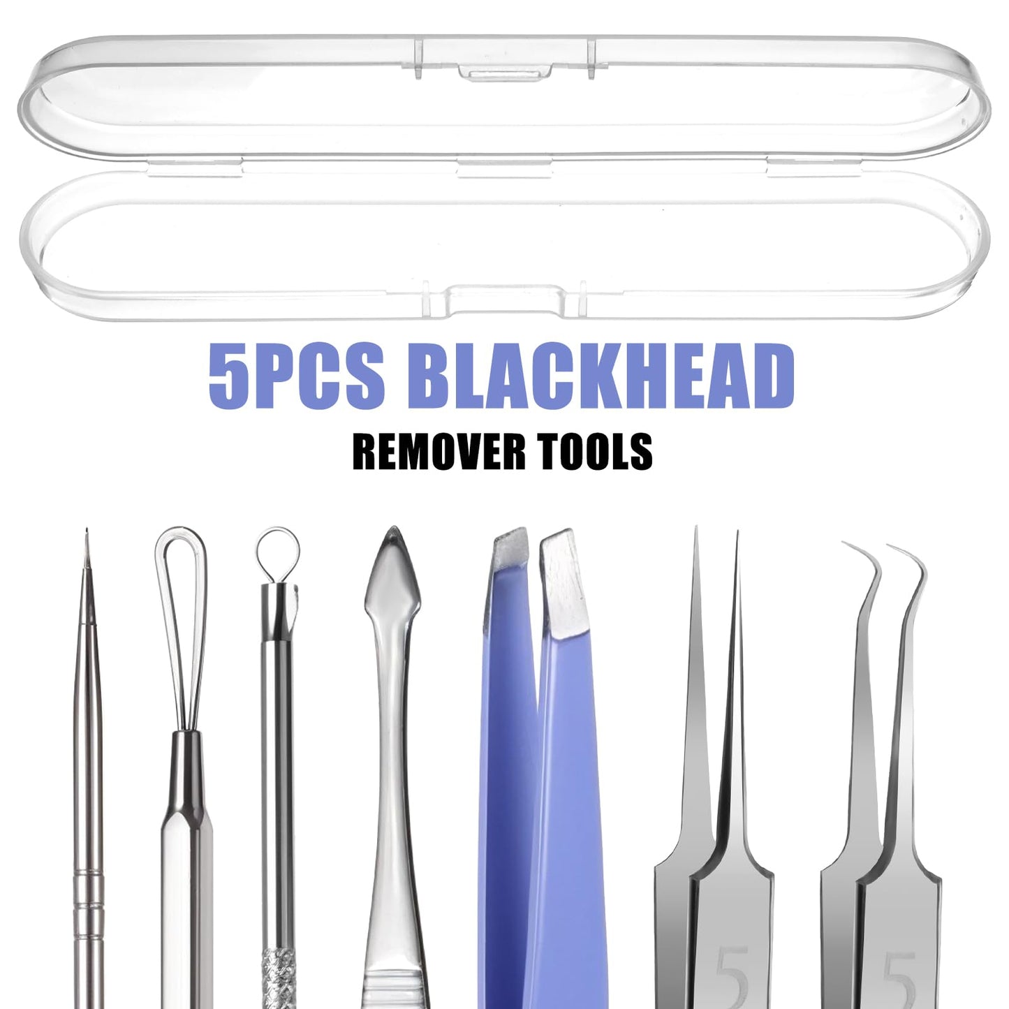 Wanmu 7Pcs Blackhead Remover Tool Comedone Extractor, Stainless Steel Acne Removal Kit, Pimple Popper Tool with Case for Nose Face Skin, Blemish, Whitehead Popping, Zit Removing