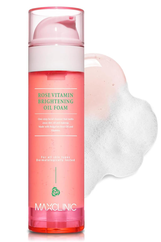 [K-Beauty] Rose Vitamin Oil to Foam - All-in-One Korean Face Wash OilBased Foaming Facial Cleanser - Pore Minimizing & Blackhead Remover - Makeup Deep Cleansing Oil for All Skin Types (3.88 fl oz)