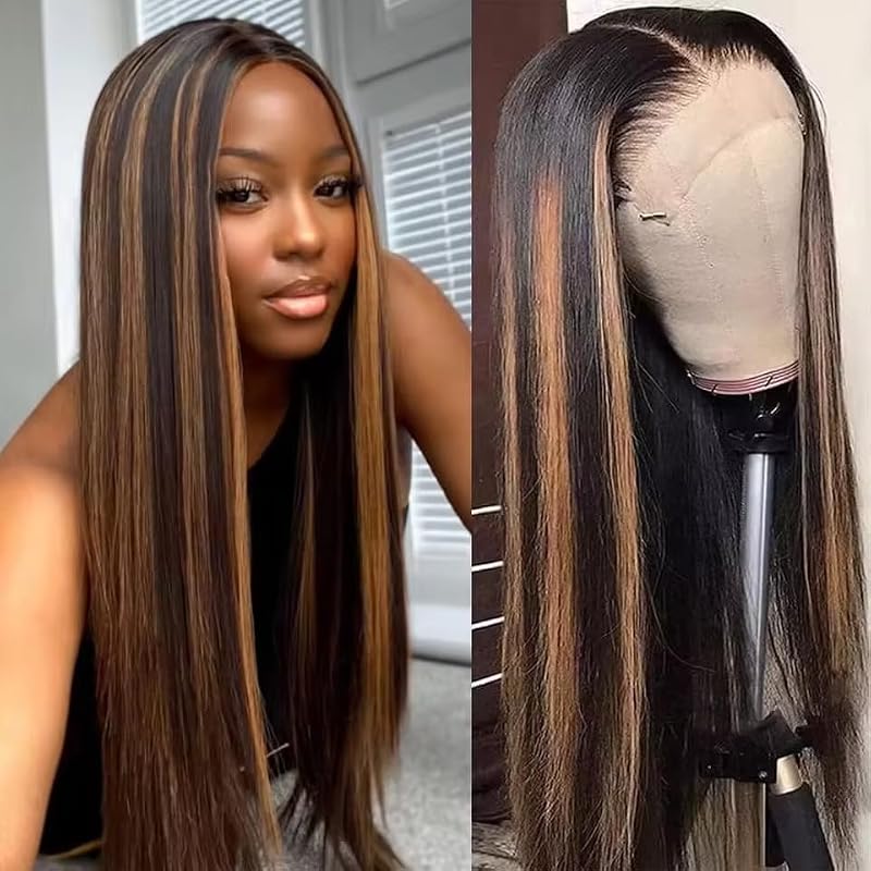 20 Inch Ombre Lace Front Human Hair Wigs - Straight 13x6 180% Density - Highlight 1B/30 Variation