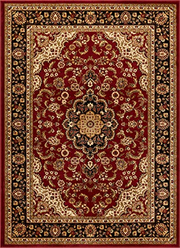 Red Floral Medallion Area Rug 5x7 - Stain & Fade Resistant Living Room Carpet