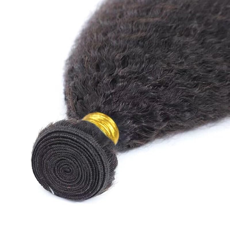 IUTUFTD 12 Inch 1B Kinky Straight Human Hair Bundles Brazilian Virgin Yaki Hair Extensions