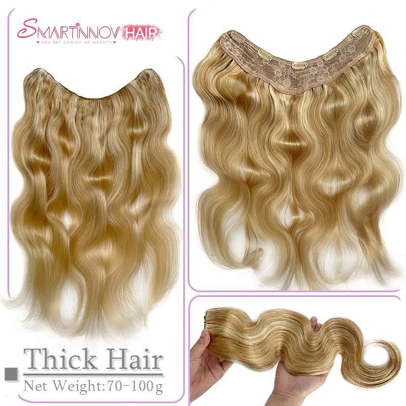 Smartinnov 16 Inch Curly Clip-In Hair Extensions Honey Blonde Balayage Platinum Blonde