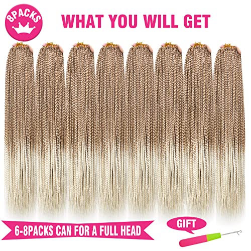 18 Inch Ombre Blonde Knotless Box Braids Crochet Hair 8 Packs - Medium Synthetic Extensions