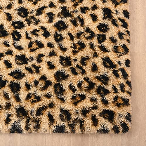 Amearea 6x9 Khaki Fluffy Leopard Rug - Premium Cheetah Print Area Rug