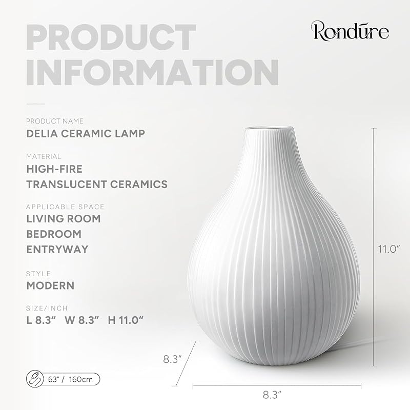 Delia Handcrafted Ceramic Table Lamp - Modern Narrow Vase Shape, Bedside & Living Room