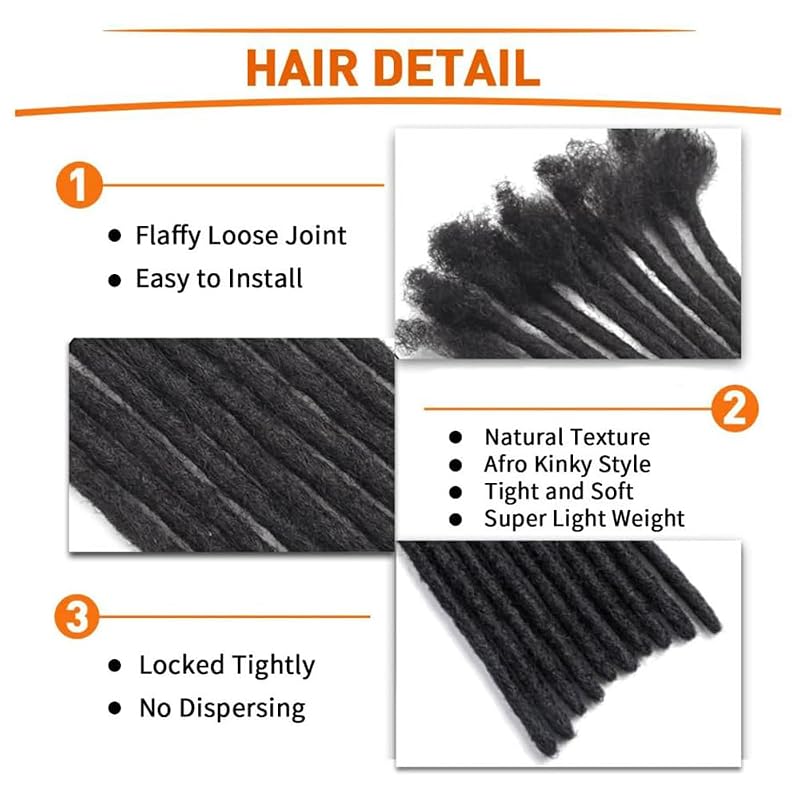 1B-0.4CM 8-Inch Dreadlock Extensions - 10 Strands Real Human Hair