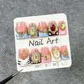 Handmade Press on Nails Kit Heart Fake Nail with Luxury 3D Rhinestone Designs Gradient French Tip Muti-Layer Gel Acrylic Nails Short Square False Nails Golden Embossed Stick on Nail for Women (Size S)