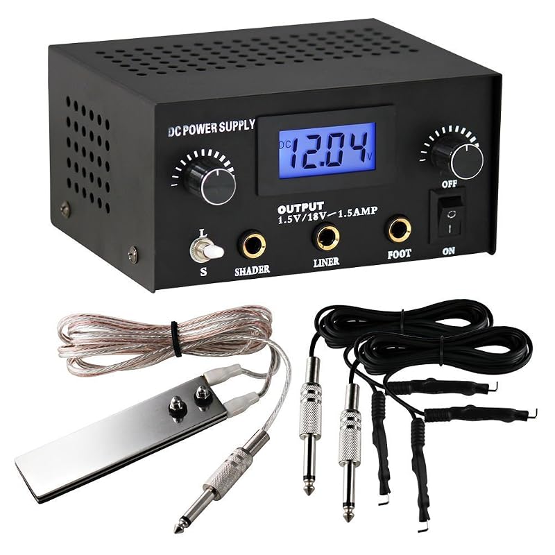 Dual Digital Tattoo Power Supply with Foot Pedal & 2 Clip Cords — Black