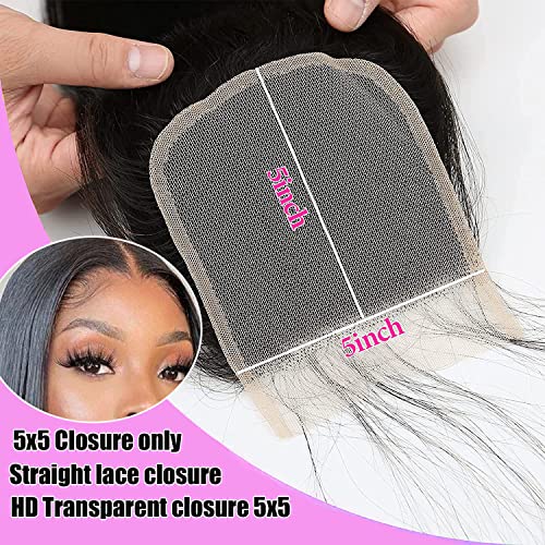 12 Inch 5x5 HD Lace Closure Human Hair Straight Virgin Remy Pre Plucked with Baby Hair